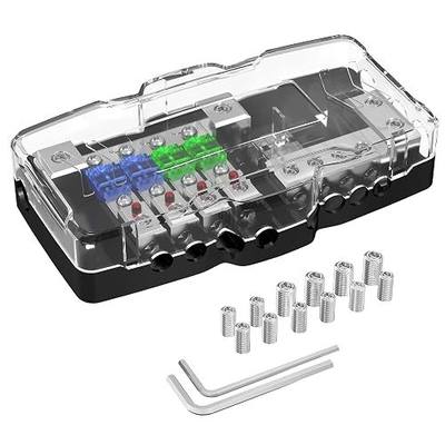Joinfworld Fused Power Distribution Block Car Audio 4 Way MIDI(Mini-ANL) Fuse Block 12V 0/4 Gauge with Ground for Auto UTV Boat Stereo Amp