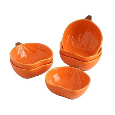 Orange Pumpkin Bowls, 6 oz Ceramic Ramekins, Set of 6 | Pumpkin Baking Dishes, Crème Brûlée, Dips & Sauces, Oven Safe, Thanksgiving, Fall Entertaining