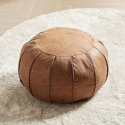 Louis Donné Unstuffed Moroccan Ottoman Pouf Cover, Waterproof Handmade Faux Decor Storage Solution, Footstool Pouffe Cover Replacement Balcony Indoor 21dia Chestnut Brown, ONLY Cover