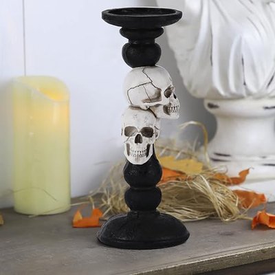 Pillar Candle Holder for Halloween Decoration Indoor, Skull Candlestick Holder for 3 Inches Pillar Candle