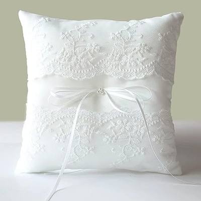 ATAILOVE Wedding Ring Pillow, Lace Pearl Ivory Ring Bearer Cushion for Wedding Party | Pearl Deaign,Wedding Ring Cushion for Ceremony