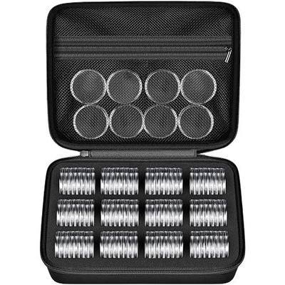 PAIYULE 96 Pieces 46mm Coin Capsules with Foam Gasket & Plastic Storage Box | 96 Coin Capsules, 6 Foam Gasket Sizes, Plastic Organizer Box, Collector Supplies, For Collectors Display & Storage, Black