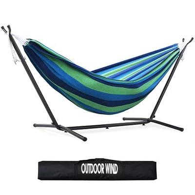 550lbs Capacity Double Hammock Adjustable Hammock Bed with 10ft Heavy Duty Steel Stand Includes Portable Carrying Case, Easy Set up Blue/Green a
