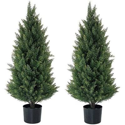Artificial Topiary Trees 3 Foot Artificial Cedar Trees UV Resistant Potted Plant Set of 2 Faux Bushes Fake Shrubs for Outdoor Indoor Front Porch Garden