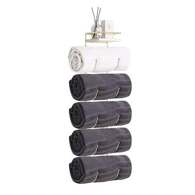Towel Rack Multifunctional Wall Mount Towel Wine Rack with Top Shelf Metal Storage Organizer Holder for Bathroom Bath Kitchen Rose Gold