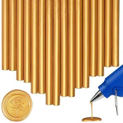 16PCS Glue Gun Wax Seal Sticks for Wax Seal Stamp, Amber Gold, Great for Wedding Invitations, Cards, Envelopes, Wine Packages