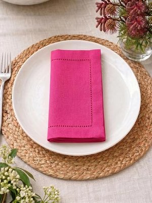 Palisa Hot Pink Cloth Dinner Napkins, Set of 12, Hemstitch, 18x18 Inch | 100% Cotton Napkins Fabric | Reusable & Washable| Everyday Use for Wedding Parties & Resturants