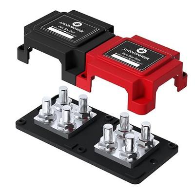 Heavy Duty 400A 12-48V Tin-Plated Copper Block Bus Bar 8xM10(3/8") Studs Independent Modular Positive Negative Ground Battery Junction Block Buss Bar for Solar System Marine Truck Boat