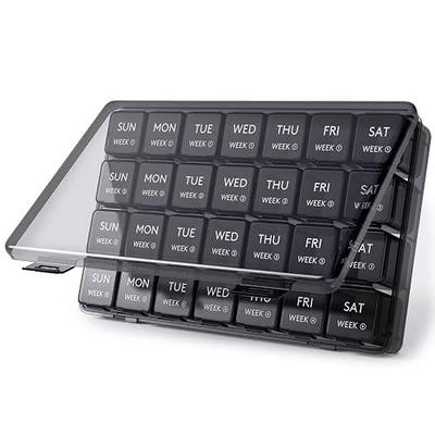 Lifewit Monthly Pill Organizer, 28 Day Pill Box, 4 Weeks One Month Vitamin Cases, Large Compartments Medicine Organizer for Fish Oils, Supplements, 28 Grids, Black