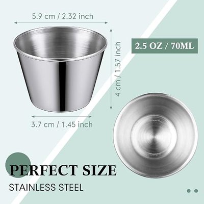 Potchen 48 Pack 2.5 oz Metal Ramekins Sauce Cups Stainless Steel Condiment Cups Round Dipping Containers for Vinegar Butter Ice for Kitchen Restaurant Catering Camping BBQ Party