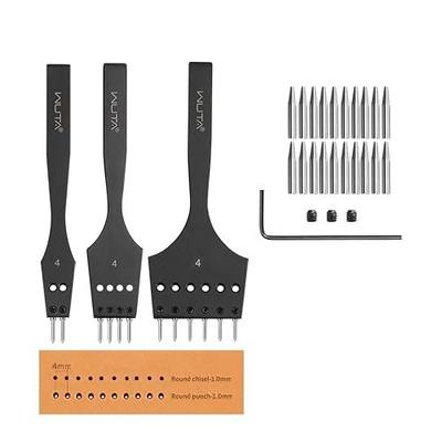 WUTA Removable Leather Hole Punch Lacing Stitching Professional Working Hand Tool Kit Round Hole Puncher Craft Chisel Cutting Punches Kits 2nd Gen 4mm-(2+4+6)