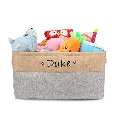 Personalized Dog Toy Storage Basket Bin Collapsible Customized Pet's Name Storage Box Organizer for Dog Toys、Dog Clothing、Dog Apparel & Accessories(Grey-L)
