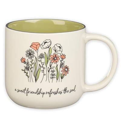 Christian Art Gifts Large Ceramic Coffee & Tea Mug for Women & Friends: Sweet Friendship - Proverbs 27:9 Scripture, Cute Microwave/Dishwasher Safe Floral Cup, Sage Green/White, 15 oz.