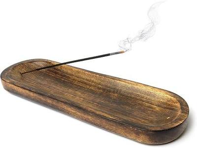 Bless-International Traditional-Handmade-Tray-Burner Wooden-Trat-Incense-Stick-Holder Ash-Catcher-Stand for-Aromatherapy-Meditation-Yoga 11x4x1.22 Inches (Wooden Tray)