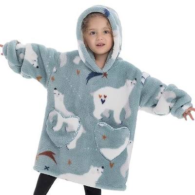Wearable Blanket Hoodie for Kids Toddlers 2-6YR Oversized Wearable Hooded Blankets Little Girl Boy Super Soft Sherpa with Pockets PolarBear