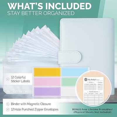 Blue A6 Binder & 12 Clear Envelopes, Cash Envelope Binder for Budgeting, Mini Cash Envelope Wallet, Budget Envelopes for Cash System, Practical Organizer for Personal Cash Flow Management