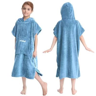 Hiturbo Kids Towel Changing Robe: Soft Plush Bath Towels - Warm Coral Fleece Hoodie - Swim Surf Poncho for 5-12 Years (Blue)