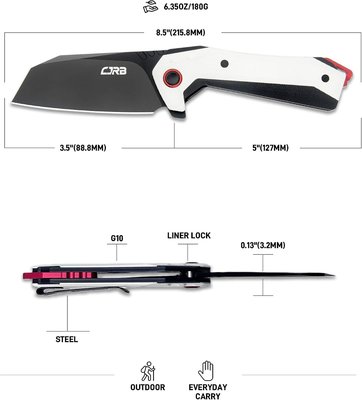 CJRB Tigris Pocket Knife, 3.5" AR-RPM9 Steel Blade, G10 Handle