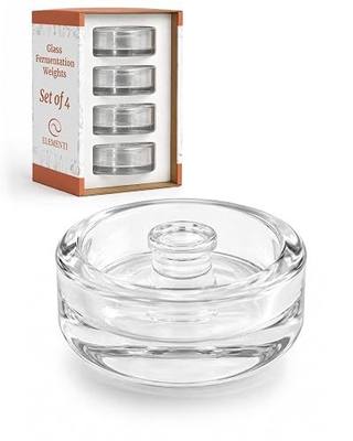 Elementi Glass Fermentation Weight Set of 4 - Easy Grip Fermenting Weights, Perfect Fit for Wide Mouth Mason Jars, Durable Soda-Lime Glass for Sauerkraut, Kimchi & More - Pickling & Canning Weights