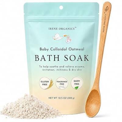 Oatmeal Baby Bath Powder for Eczema by Irene Organics - Colloidal Oatmeal for Soothing Treatment of Eczema, Diaper Rash, Dry Skin, Itching and Irritation - Moisturize and Sooth Baby and Toddler Skin