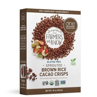 One Degree Organics Sprouted Brown Rice Cacao Crisps Cereal, Glyphosate-Free, Gluten-Free, USDA Organic, Non-GMO, Whole Grain, Yogurt Topping, Chocolate Breakfast Cereal, 10 ounce (Pack of 6)