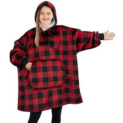 PAVILIA Wearable Blanket Sweatshirt Kids Boy Girl, Warm Cozy Giant Hoodie, Fleece Sherpa Oversized Hood Sleeves, Big Pocket