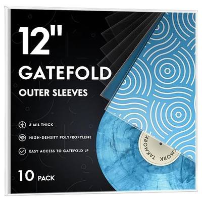 TAKMORK Gatefold Vinyl Outer Sleeves, 12" 3 Mil Crystal Clear, 10 Pack | Open at Both Ends, Easy Record Access, Fits Standard Gatefold LPs, Dust, Scuff and Moisture Protection, for Vinyl Storage