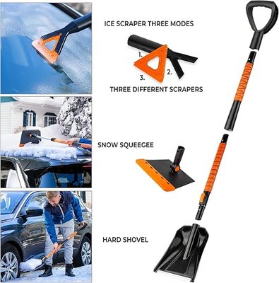 Zone Tech Extendable Snow Squeegee,Ice Scraper and Shovel 42" 5- Rotating Snow Squeegeee Head, 3-1 Extndable Ice Scraper,Shovel with Egonormic Handle Heavy Duty (2-Pack)