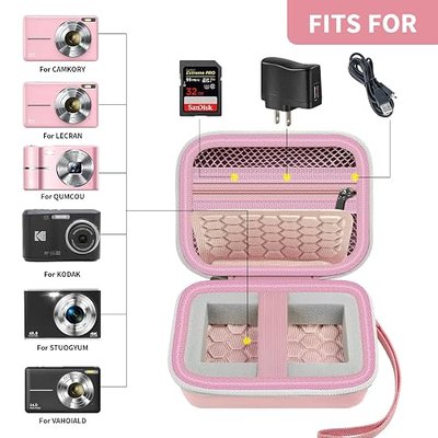 Comecase Carrying & Protective Case for Digital Camera, for CAMKORY/for Kodak Pixpro FZ45 FZ55/for Canon PowerShot ELPH 180/190 / for Sony DSCW800 DSCW830 Cameras for Travel - Pink