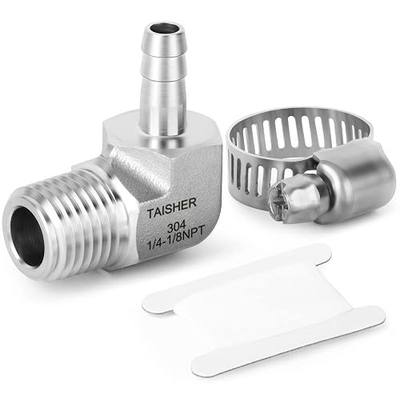 TAISHER 1PCS 304 Stainless Steel 90 Degree Elbow Hose Barb Fittings 1/4" Barb x 1/8" NPT Male for Fuel/AIR/Lquid/Gas with 1PCS Hose Clamp