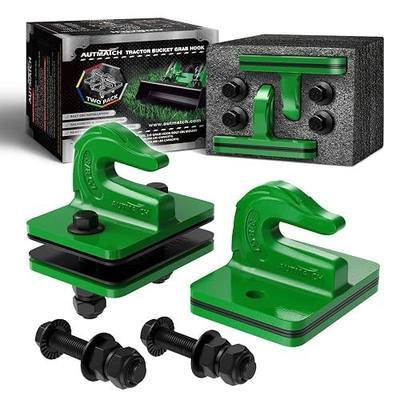 AUTMATCH Tractor Bucket Grab Hook 3/8" (2-Pack) Grade 70 Drop Forged Steel | Bolt-On Tow Hook Mount with Backer Plate & Rubber Pads, Heavy Duty 18,000 Lbs for Tractor Bucket, Truck, RV, UTV, Deere Green