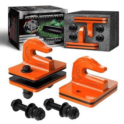 AUTMATCH Tractor Bucket Grab Hook 3/8" (2-Pack) Grade 70 Drop Forged Steel | Bolt-On Tow Hook Mount with Backer Plate & Rubber Pads - Heavy Duty Max 18,000 Lbs for Tractor Bucket, Truck, RV, UTV, Orange