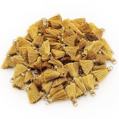 VAPKER 100Pcs 0.8Inch/2CM Mini Tassels Gold Tassel Tiny Handmade Craft Tassels with Gold Jump Ring for Earring Jewelry Necklace Making Accessories DIY