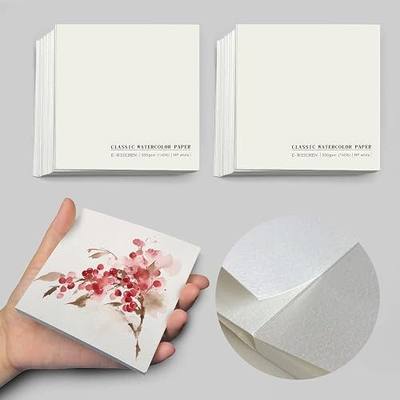 2 Packs Tearable Square 3.9X3.9 300gsm Portable Watercolor Paper Pad Journal 40pgs (20 Sheets Front Back 2 Textures) Travel Size for Calligrapher Watercolour Sketch Book Notebook White