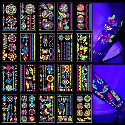 Glow in the Dark Tattoos 172 PCS – Glow in the Dark Party Supplies, Neon Body Paint Be UV Blacklight Reactive Face Temporary Tattoos for Adults, Teens | Neon Accessories, Party Favors & Decorations