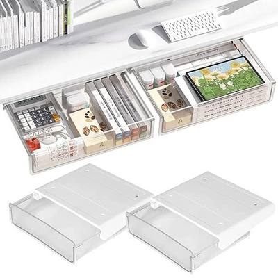 OSPNIEEK Self-adhesive Under Desk Drawer Organizer, 2 Pack Table Hidden Slide Out Large Storage Mounted Desktop Pencil Holder Tray Drawers for Office Home School Stationery Kitchen (Large, White)