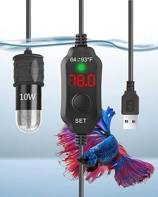 AquaMiracle Mini Aquarium Heater 5V/2A USB 10W Small Fish Tank Heater for Tanks up to 1 Gal, Digital Display Thermostat Betta Heater with Dry-Run & Overheat Protection, Memory Function