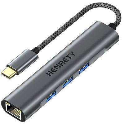 USB C to Ethernet Adapter, 4-in-1 USB C Hub with 3 USB 3.0 and RJ45 to Gigabit Ethernet LAN Network Adapter for MacBook Pro/Air 2021/2020/2019, iPad Pro 2021, Chromebook, XPS, Surface Book 3/2/Go