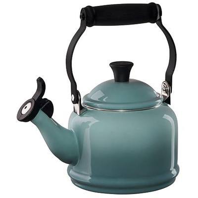 Le Creuset Enamel On Steel Demi Tea Kettle, 1.25 Quart, Sea Salt/Black Knob