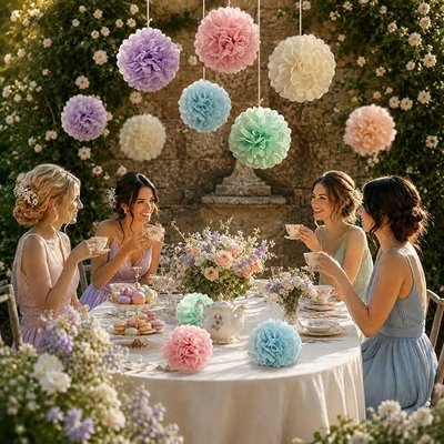 ANSOMO Pastel Tissue Paper Pom Poms Colorful Birthday Party Decorations | Rainbow Ice Cream Easter Macaron Flowers, Wall Hanging Kids Classroom Décor, Bridal Baby Shower