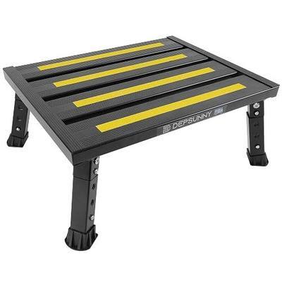 Adjustable RV Step Stool, Wide Platform, Foldable Legs, Black | 3 Height Settings, 1,000-lb Capacity, Aluminum Frame, Non-Slip Rubber Feet, Portable Step for Camper Stairs and Trailers