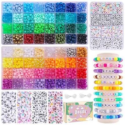 QUEFE Pony Beads for Bracelet Making Kit 64 Colors,2350pcs Rainbow Kandi Beads Friendship Bracelet Kit, Letter Beads and Elastic Strings for Bracelet Necklace Making, Craft Gifts Set for Girls