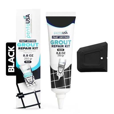 PentaUSA Tile Grout Repair Kit - Black Premixed Acrylic Sanded Grout Filler for Bathroom, Shower, and Kitchen Tile Repair, Water-Resistant Tube with Applicator, Fills Cracks and Gaps, (8.8oz / 250g)