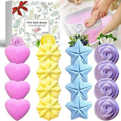 Lanwexy Bath Foot Bombs, 16 Pack Foot Soak with Bath Salt and Tea Tree Oil for Christmas. Organic Natural Handmade Aroma Pure Essential Oil Bubble Feet Balls for Foot Callus, Stubborn Feet Odor Scent.