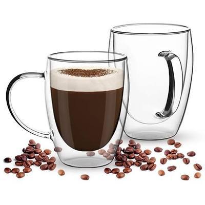 COMOOO 12oz Set of 2 Double Wall Glass Coffee Mugs, Insulated Glass Mugs for Coffee, Tea, Latte, Espresso, Cappuccinos