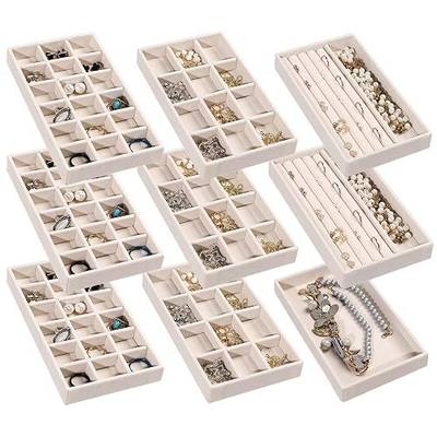 Frebeauty Jewelry Trays for Drawer,Set of 9 Jewelry Organizer and Storage | Velvet Material,Earring Holder Organizer,Stackable Jewelry Display for Vanity,Drawer Inserts for Rings,Studs,8.3×4.9 inch