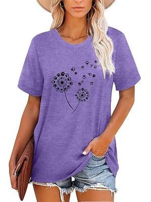 Womens Dandelion Graphic Tees Teen Girls Cute Mandala Shirts Flower Clothes Casual Summer Tops