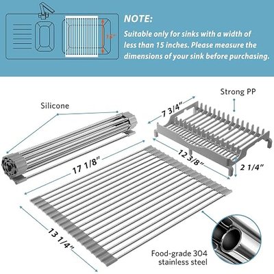 Roll Up Dish Drying Rack,17.1”x13.1”,Build-in Plate Rack