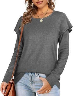 Womens Fall Ruffle Sleeve Tops Casual Long Sleeve Shirts Tunic Tops