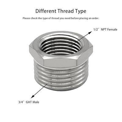 Garden Hose Adapter 3/4" GHT Male X 1/2" NPT Female Hex Bushing | Connector Garden Hose Thread to Pipe Thread Convert Adapter Fitting